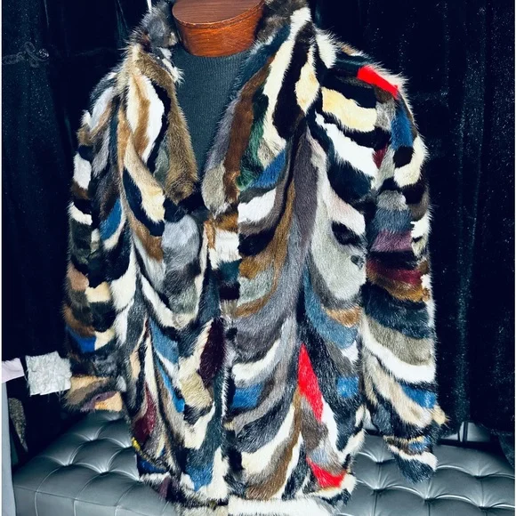 M. Jacques Designer Furs Vintage EXTREMELY RARE Dyed Multicolor Mink Fur Coat - Picture 6 of 9